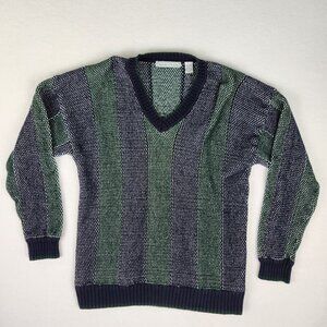 Izod Club Mens V Neck Sweater Size L Green Blue